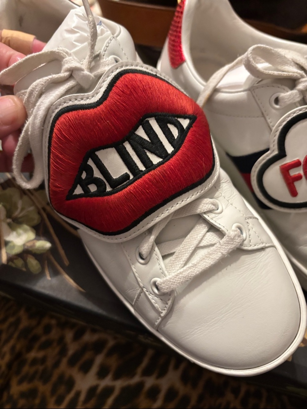 Reserved for @redlion9253
GUCCI Ace Trainers with 'BLIND For Love' Patches! - Picture 2 of 8